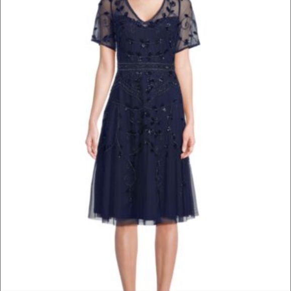 Adrianna Papell Embellished Tulle Midi Dress Sz 10 - Picture 7 of 7